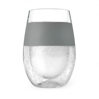 Set of Two Clear And Gray Tritan Plastic Convex Curve Shape Stemless All Purpose Wine Glass