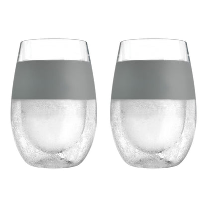 Set of Two Clear And Gray Tritan Plastic Convex Curve Shape Stemless All Purpose Wine Glass