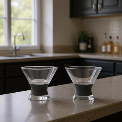 Set of Two Clear And Gray Tritan Plastic Conical Shape Stemless Martini Glass