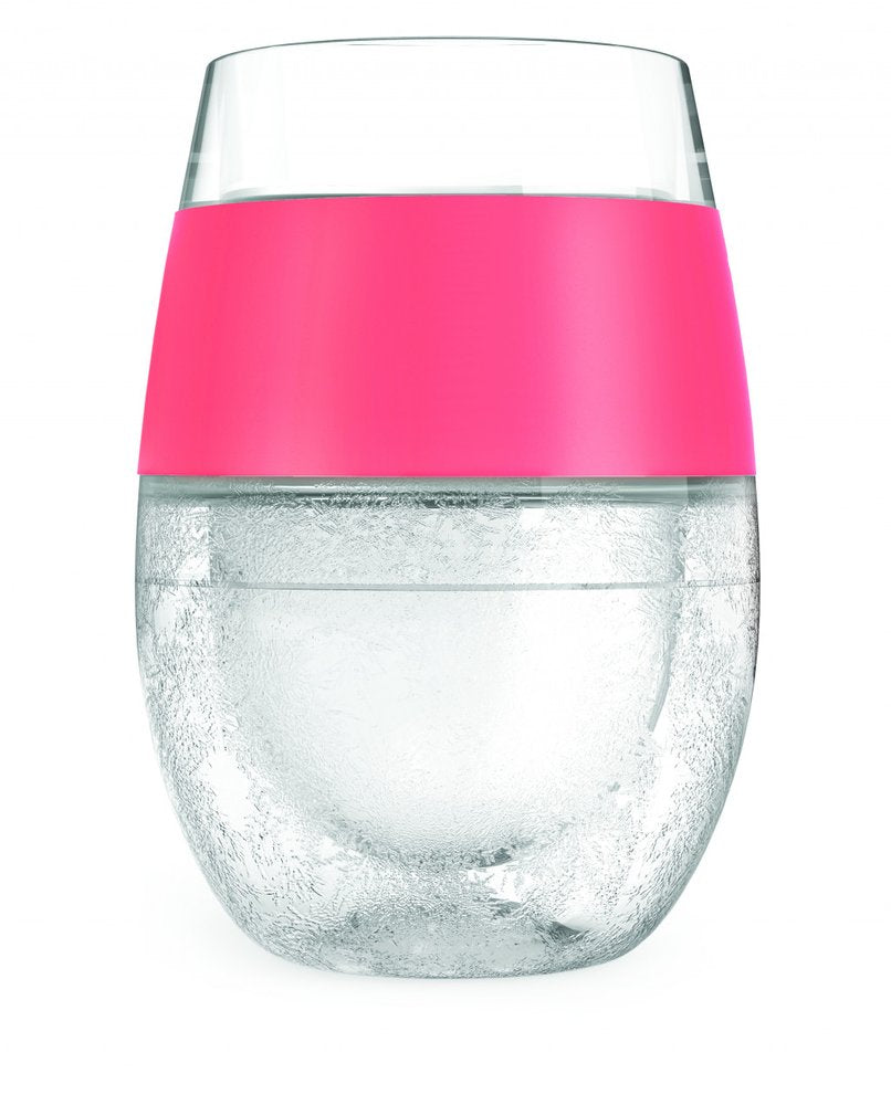 Set of Two Clear And Coral Tritan Plastic Convex Curve Shape Stemless All Purpose Wine Glass