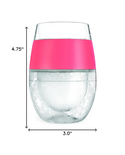 Set of Two Clear And Coral Tritan Plastic Convex Curve Shape Stemless All Purpose Wine Glass