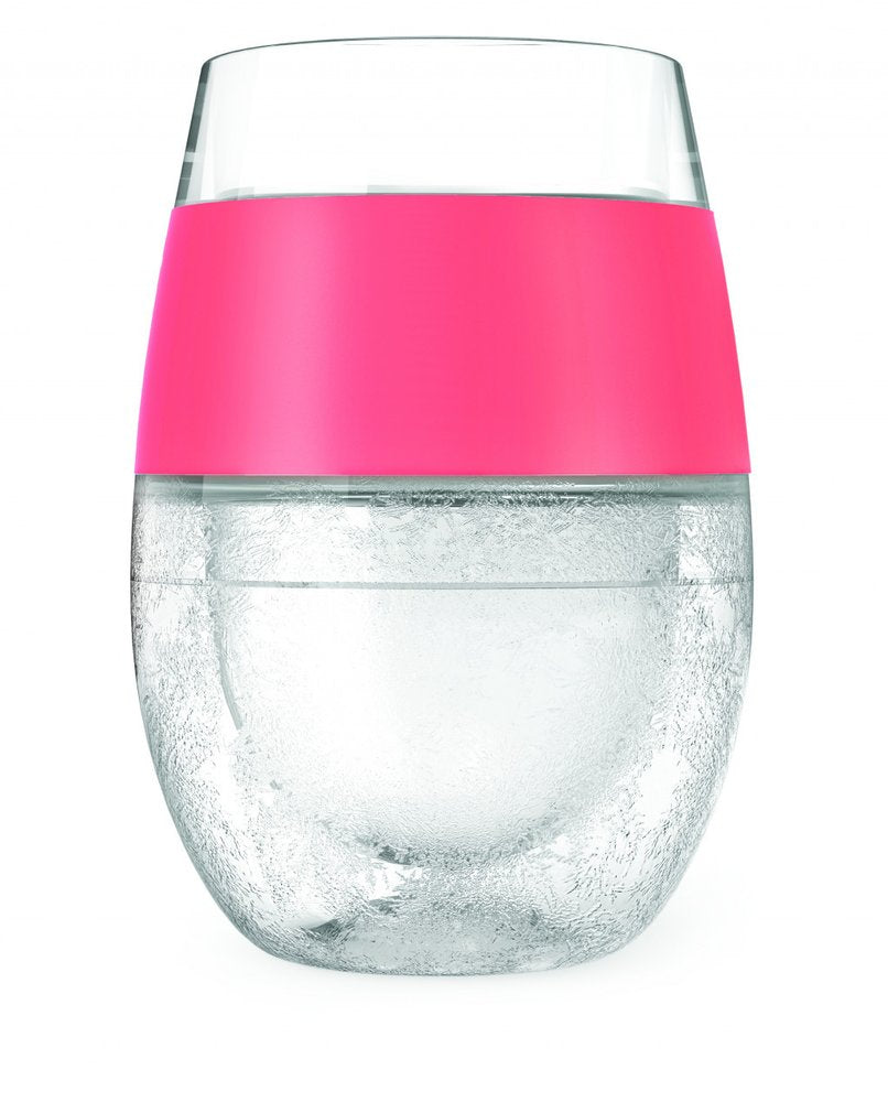 Set of Two Clear And Coral Tritan Plastic Convex Curve Shape Stemless All Purpose Wine Glass