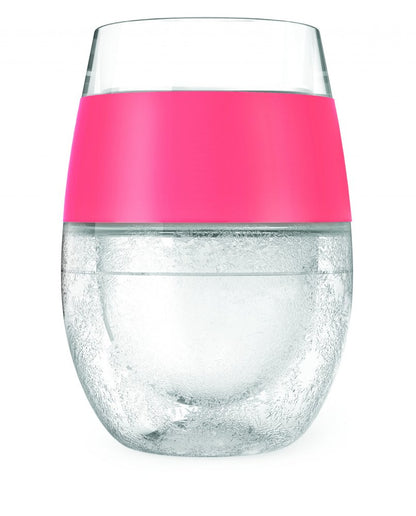 Set of Two Clear And Coral Tritan Plastic Convex Curve Shape Stemless All Purpose Wine Glass