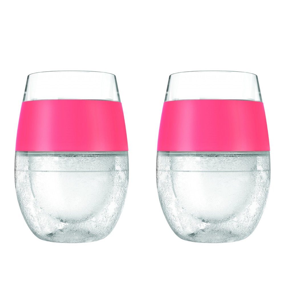 Set of Two Clear And Coral Tritan Plastic Convex Curve Shape Stemless All Purpose Wine Glass
