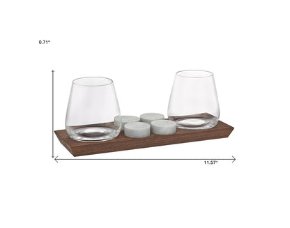 Set Of Two Lead Free Crystal Narrowing Shape Stemless Decanter