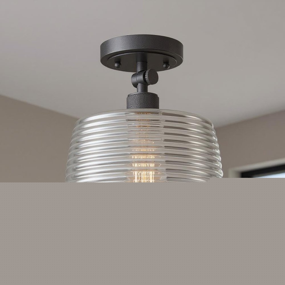 Black Shaded Metal Dimmable Flush Chandelier With Clear Shades