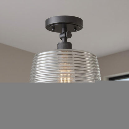 Black Shaded Metal Dimmable Flush Chandelier With Clear Shades