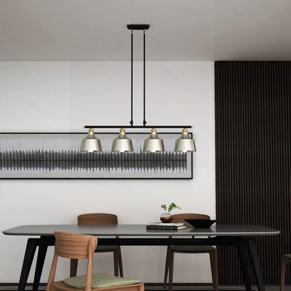 Black And Gray Kitchen Island Four Light Metal Dimmable Chandelier With Gray Shades