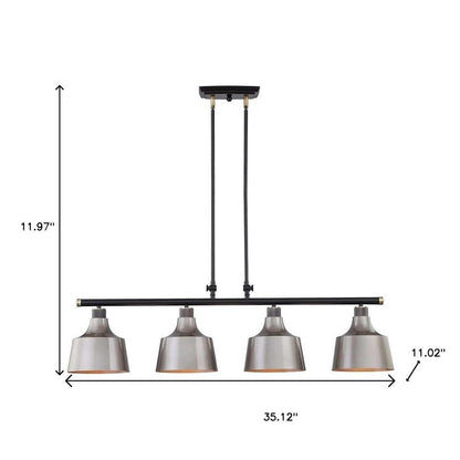 Black And Gray Kitchen Island Four Light Metal Dimmable Chandelier With Gray Shades