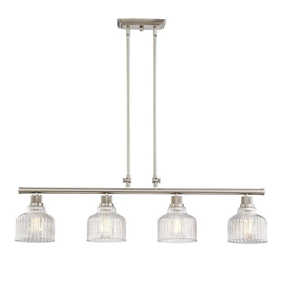 Nickel Kitchen Island Four Light Metal and Transparent Glass Dimmable Chandelier With Clear Shades