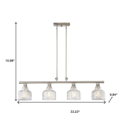 Nickel Kitchen Island Four Light Metal and Transparent Glass Dimmable Chandelier With Clear Shades