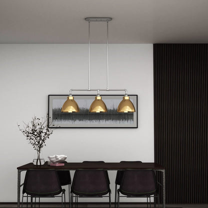 Gold And Silver Kitchen Island Three Light Metal Dimmable Chandelier With Gold Shades