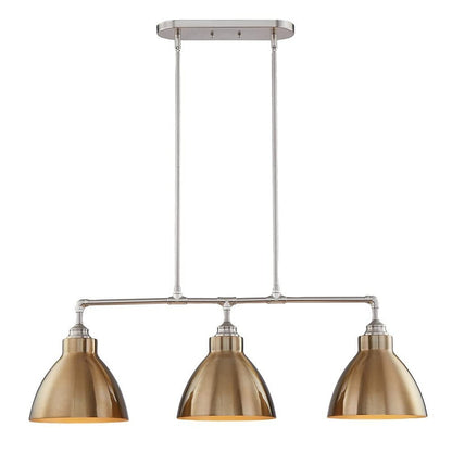 Gold And Silver Kitchen Island Three Light Metal Dimmable Chandelier With Gold Shades