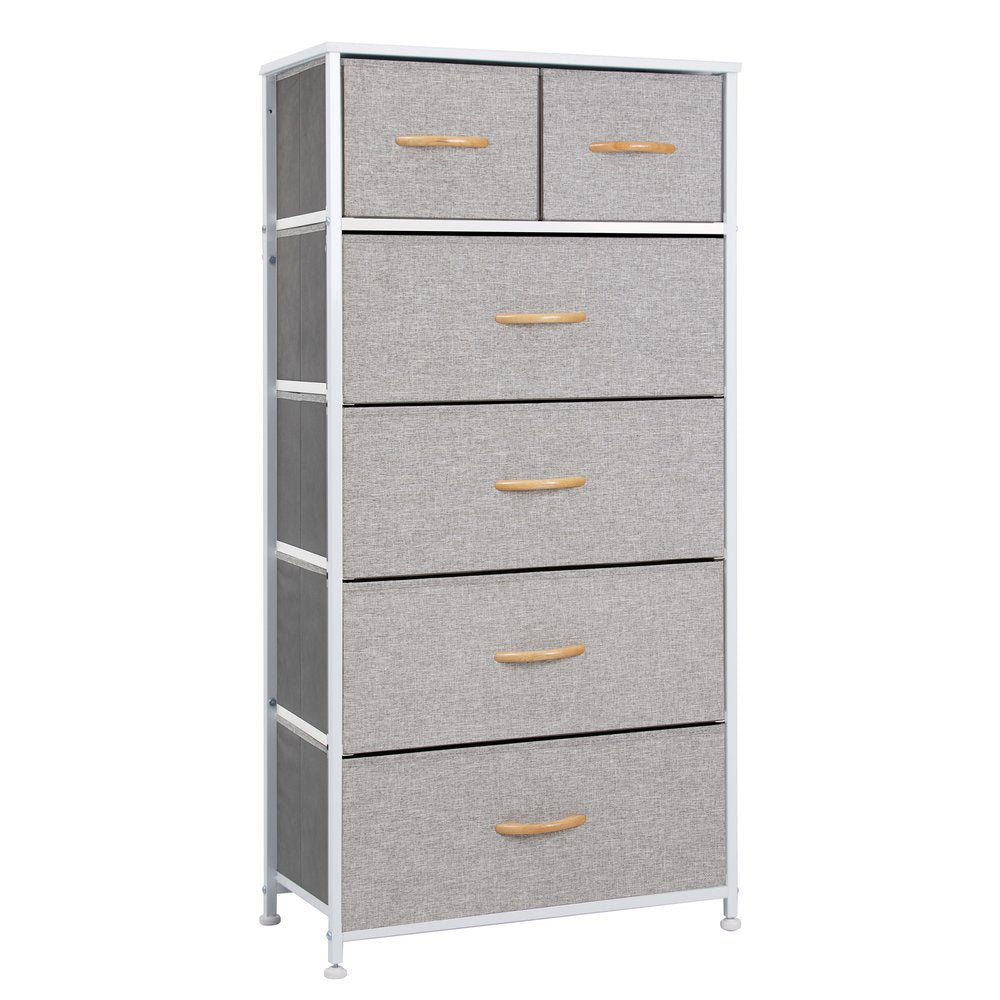 23" Gray and Black Steel and Fabric Six Drawer Chest