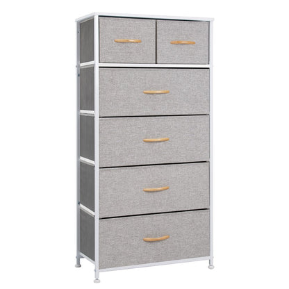 23" Gray and Black Steel and Fabric Six Drawer Chest