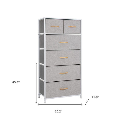 23" Gray and Black Steel and Fabric Six Drawer Chest