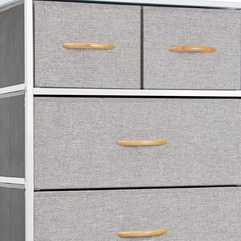 23" Gray and Black Steel and Fabric Six Drawer Chest
