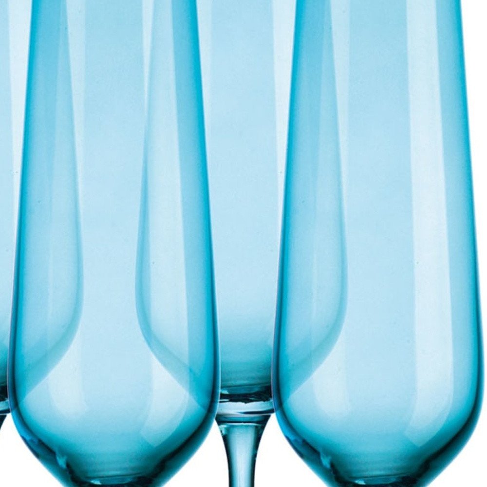 Set of Four Blue Lead Free Crystal Stemmed Flute