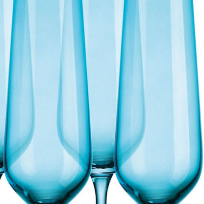 Set of Four Blue Lead Free Crystal Stemmed Flute