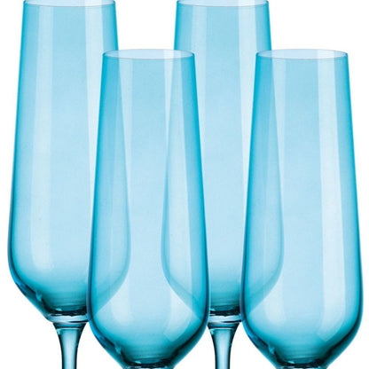 Set of Four Blue Lead Free Crystal Stemmed Flute