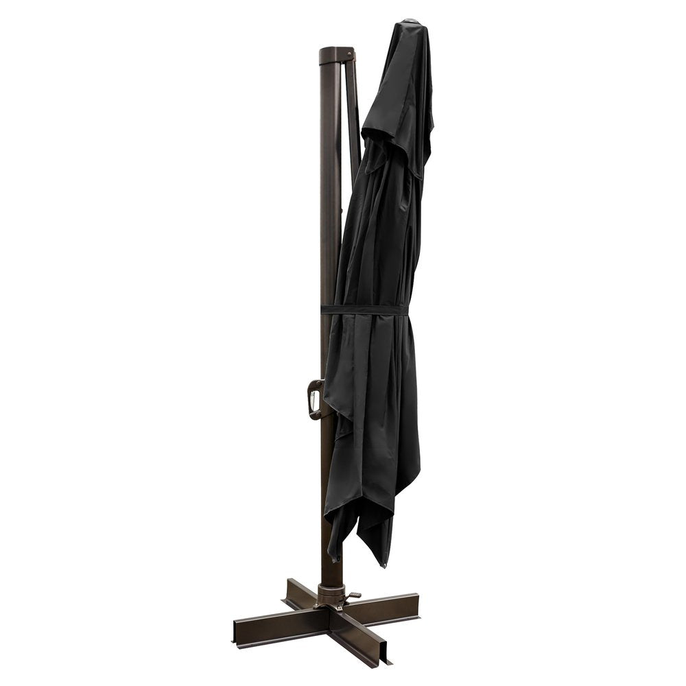 8" Black Polyester Rectangular Tilt Cantilever Patio Umbrella with Stand