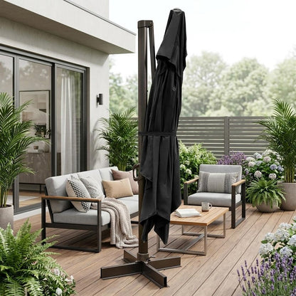 8" Black Polyester Rectangular Tilt Cantilever Patio Umbrella with Stand