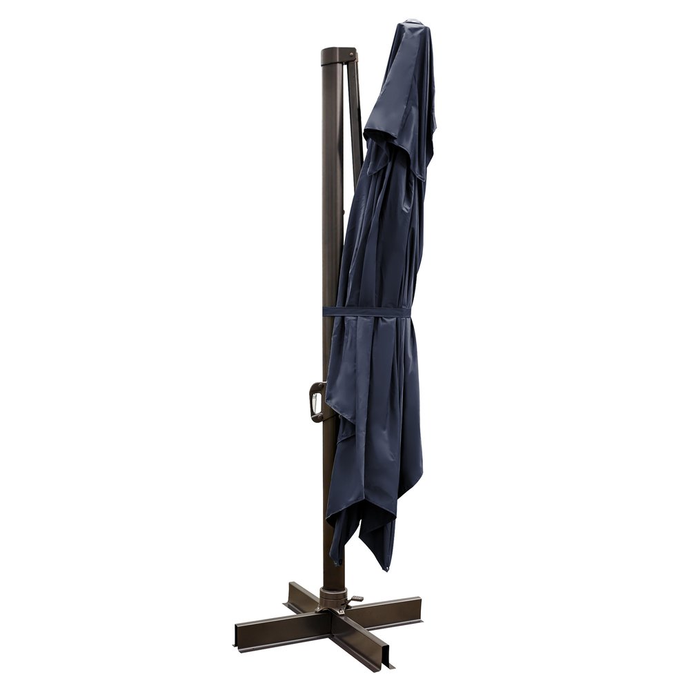 8" Navy Blue Polyester Rectangular Tilt Cantilever Patio Umbrella with Stand