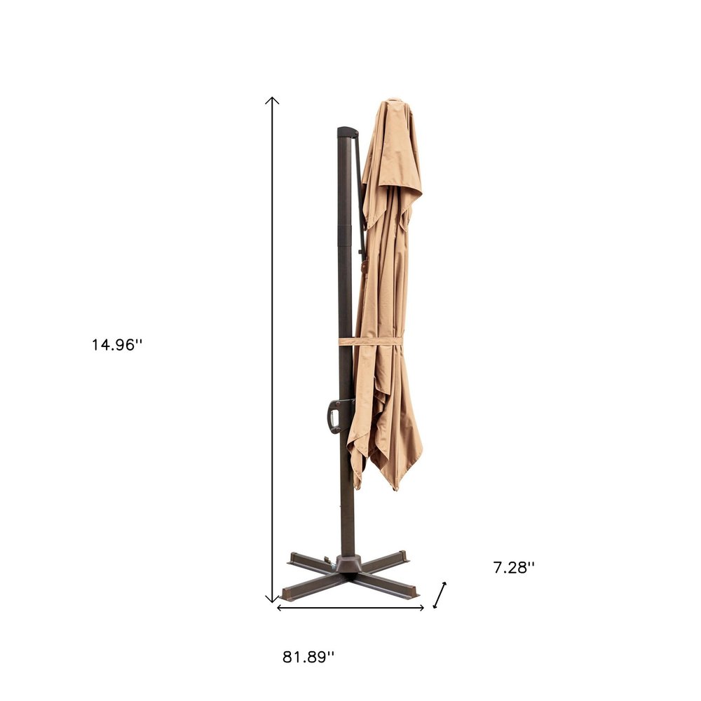 15" Tan Polyester Square Tilt Cantilever Patio Umbrella with Stand