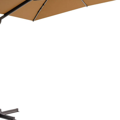15" Tan Polyester Round Tilt Cantilever Patio Umbrella with Stand