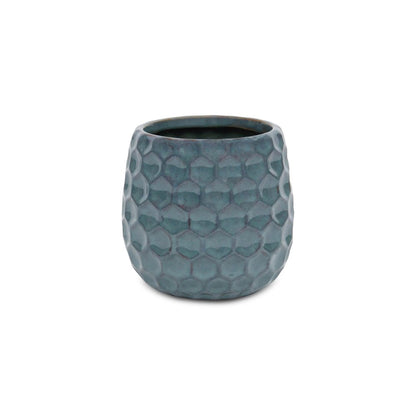 Blue Ceramic 15 Ounce Round Distressed Pot Planter