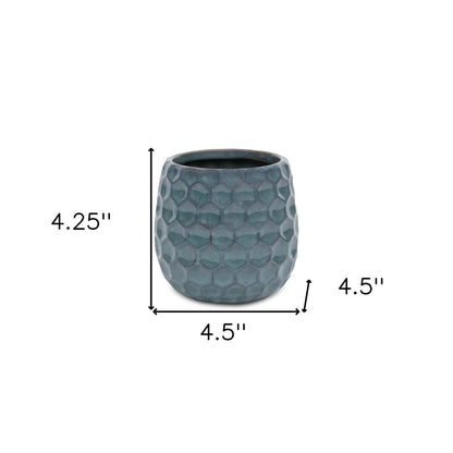 Blue Ceramic 15 Ounce Round Distressed Pot Planter
