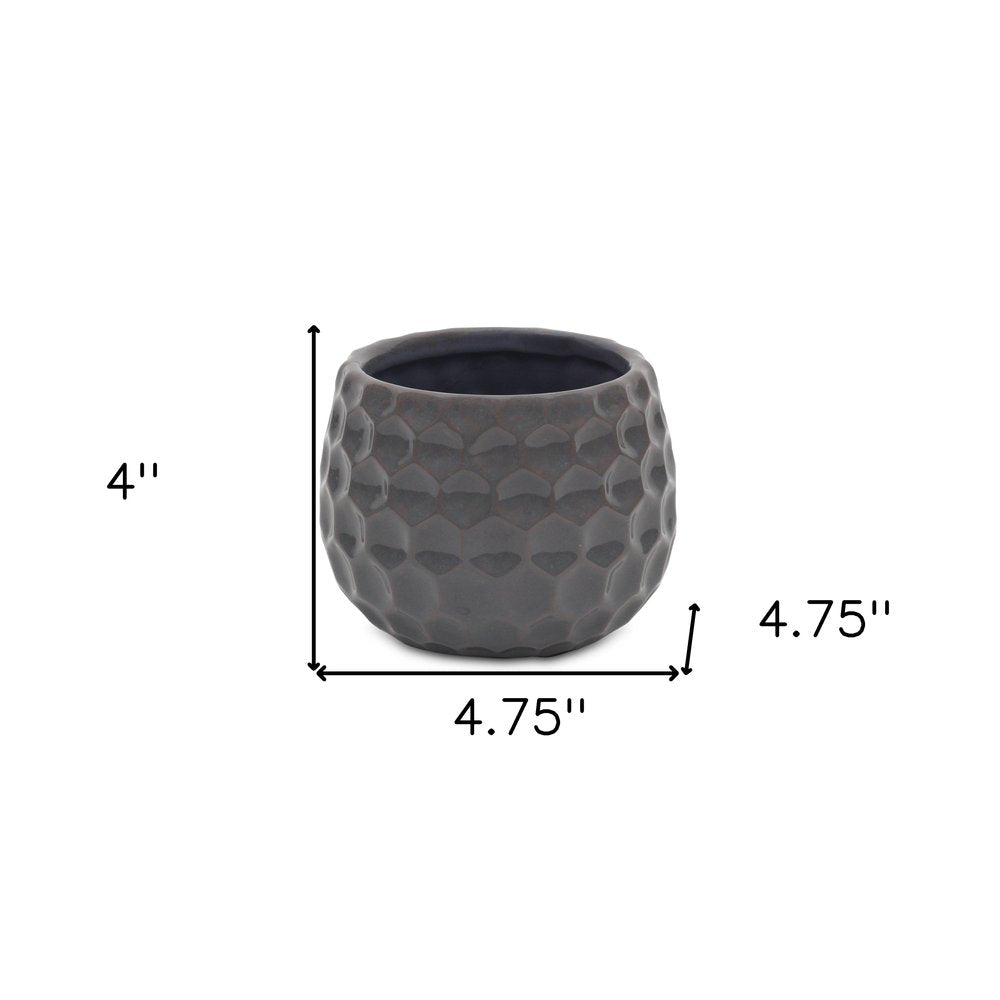 Gray Ceramic 17 Ounce Round Distressed Pot Planter