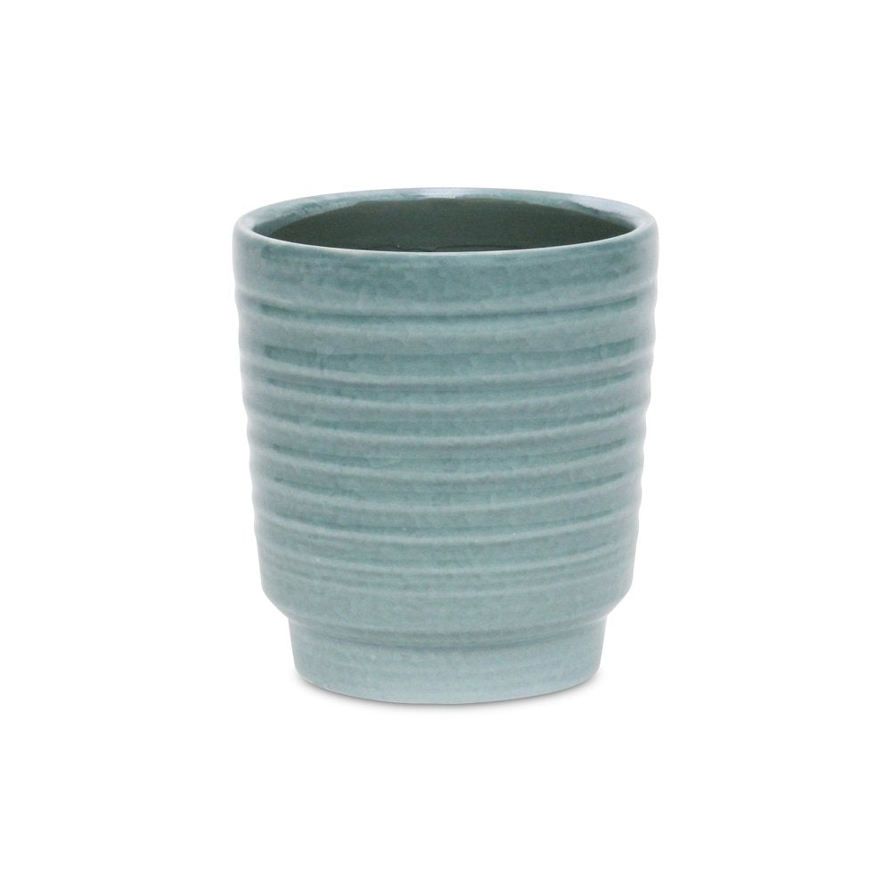 Celadon Ceramic 35 Ounce Striped Round Distressed Pot Planter