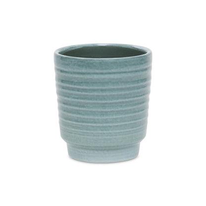 Celadon Ceramic 35 Ounce Striped Round Distressed Pot Planter