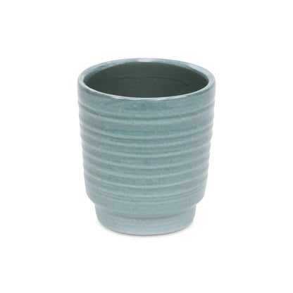 Celadon Ceramic 35 Ounce Striped Round Distressed Pot Planter