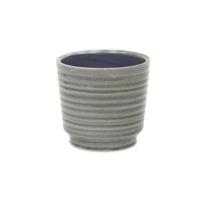 Gray Ceramic 23 Ounce Striped Round Distressed Pot Planter