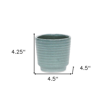 Green Ceramic 23 Ounce Striped Round Distressed Pot Planter