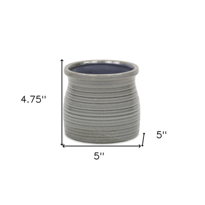 Gray Ceramic 51 Ounce Striped Round Distressed Pot Planter