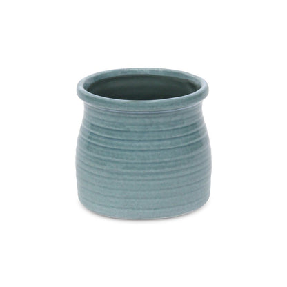 Celadon Ceramic 25 Ounce Striped Round Distressed Pot Planter