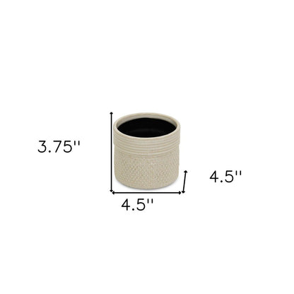 Off White Ceramic 25 Ounce Dotted Round Distressed Pot Planter