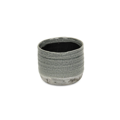 Gray Ceramic 19 Ounce Two Toned Round Distressed Pot Planter