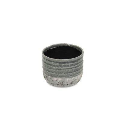 Gray Ceramic 36 Ounce Two Toned Round Distressed Pot Planter