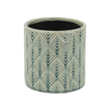 6" Green Geometric Ceramic Indoor Outdoor Round Pot Planter