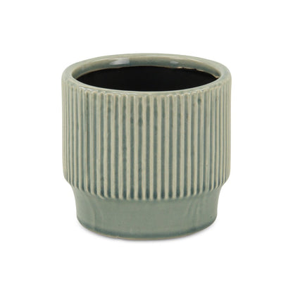 Green Ceramic 41 Ounce Striped Round Distressed Pot Planter