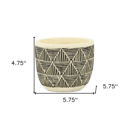 Black And White Ceramic 30 Ounce Geometric Round Distressed Pot Planter