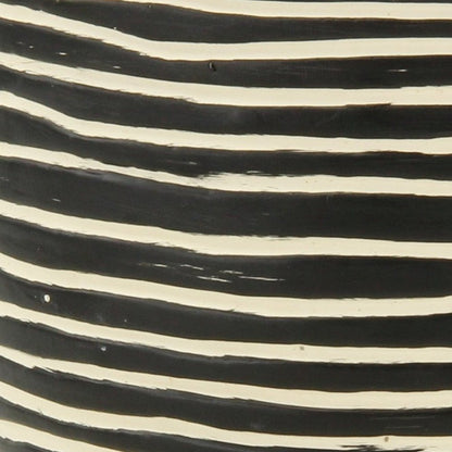 Black And White Ceramic 39 Ounce Striped Round Distressed Pot Planter