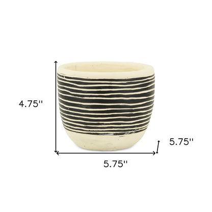 Black And White Ceramic 39 Ounce Striped Round Distressed Pot Planter