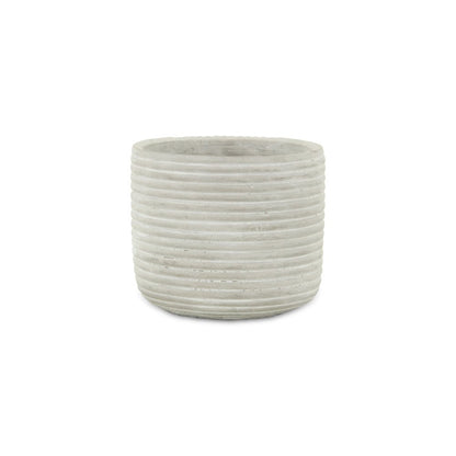 Light Gray Cement 39 Ounce Striped Round Distressed Pot Planter