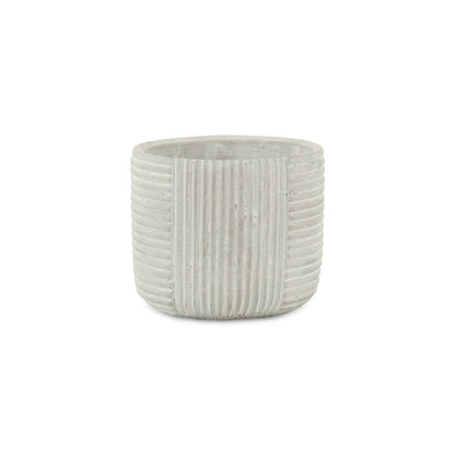 Light Gray Cement 39 Ounce Striped Round Distressed Pot Planter