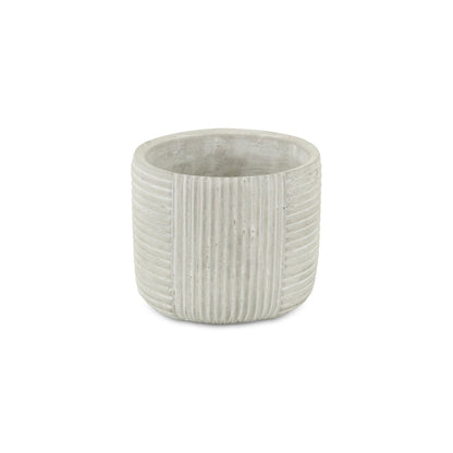 Light Gray Cement 39 Ounce Striped Round Distressed Pot Planter